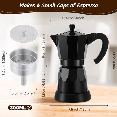 Coffee Pot 6 Cup Electric Espresso Coffee Maker Italian Moka Maker 300ml Portable Aluminum Espresso Machine Cafetera Moka Pot with Detachable Base, Gift for Home Travel(Black) - color: Black