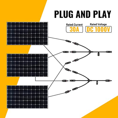 BougeRV Solar Y Branch Connectors Solar Panel Parallel Connectors 1 to 3 Solar Cable Wire Plug Tool Kit (2 Pairs M/FFF and F/MMM) - size: 2 Pairs/M/FFF and F/MMM