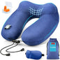 Inflatable Travel Neck Pillow for Airplanes, Super Soft Velvet Neck Support, Adjustable Firmness, Blow Up Plane Pillow for Long Flights, Road Trips, Travel Essentials with Eye Mask, Earplug - color: Premium Blue