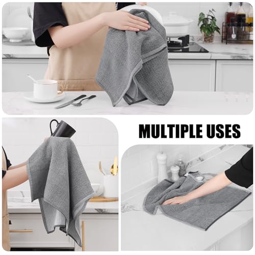 Homaxy Premium Kitchen Towels(18”x 28”, 12 Pack), Large Cotton Kitchen Hand Towels, Flat and Terry Dish Towels, 380 GSM Highly Absorbent Tea Towel Set with Hanging Loop, Grey - color: Grey, style: 12-pack