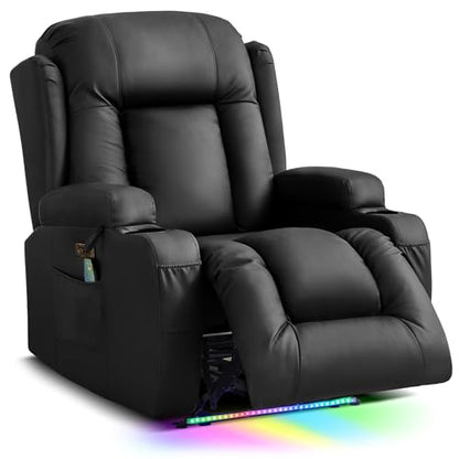TUNYI Power Recliner Sofa with Massage & Heat Home Theater Seating with Console RV Recliner Sofa with USB/Storage/Side Pocket/LED Light (Black, 1PC) - color: Black, size: 1 Seat