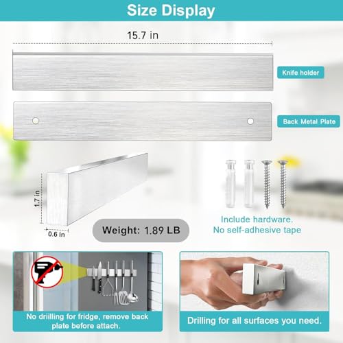 Magnetic Knife Holder for Wall 16 Inch Knife Magnetic Strip Refrigerator Knife Magnet Bar Wall Mount Knife Rack for RV Kitchen Utensil Holder Metal Tool Holder Knife Block for Kitchen Organization - size: 16 inches