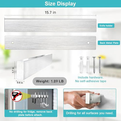 Magnetic Knife Holder for Wall 16 Inch Knife Magnetic Strip Refrigerator Knife Magnet Bar Wall Mount Knife Rack for RV Kitchen Utensil Holder Metal Tool Holder Knife Block for Kitchen Organization - size: 16 inches