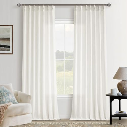 94 Inch Pinch Pleated Linen Curtains 2 Panels for Living Room Bedroom Country Farmhouse Burlap Flax Thick Linen Textured Semi Sheer Back Tab Pinch Pleat Hooks Rings 94 Inch Window Curtain Cream - color: Natural, size: 40"W x 94"L (Pack of 2)