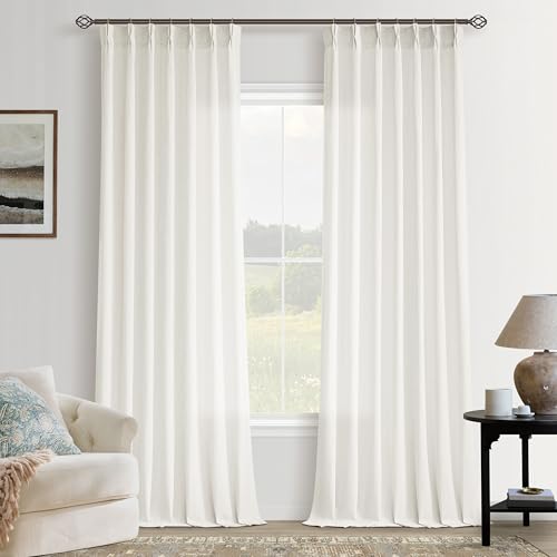 94 Inch Pinch Pleated Linen Curtains 2 Panels for Living Room Bedroom Country Farmhouse Burlap Flax Thick Linen Textured Semi Sheer Back Tab Pinch Pleat Hooks Rings 94 Inch Window Curtain Cream - color: Natural, size: 40"W x 94"L (Pack of 2)