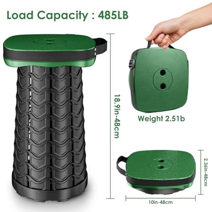 aboutool Folding Camping Stool, Square Collapsible Portable Stool with Elastic Seat Cushion& Adjustable Nylon Bag, Sturdy Lightweight Telescoping Foldable,Max Load 485lb (Green) - color: Green