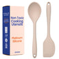 Non-Toxic Platinum Silicone Kitchen Utensil Set of 2 – Non-Scratch Cooking Spoon & Spatula, 100% Plastic Free, Stainless Steel Core, Heat Resistant 500°F, Beige
