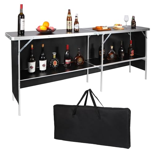 REDCAMP Portable Bar Table, Pop Up Folding Mobile Bar Bartender Table with Carry Bag for Events, Party, Camping, Tradeshow, Exhibition, Easy Setup, Black, 82"x33"x15" - color: Black, size: 82 Inch