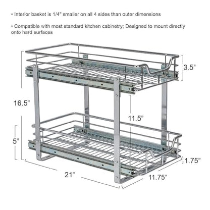 Household Essentials Chrome-Plated Steel Dual-Tier Pull-Out Organizer - size: 11.75" - Extended, style: Dual Slide