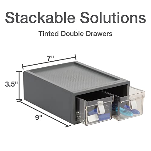 Pendaflex Stackable Drawer, Durable Plastic, Silicon Handles, Tinted Drawers, Double, Gray, 9" x 7" x 3.5", Medium, 1 Piece (41793) - size: Medium, Double