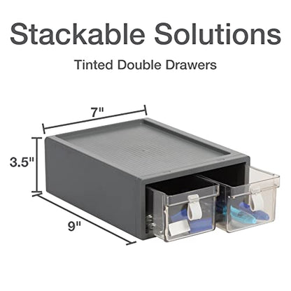 Pendaflex Stackable Drawer, Durable Plastic, Silicon Handles, Tinted Drawers, Double, Gray, 9" x 7" x 3.5", Medium, 1 Piece (41793) - size: Medium, Double