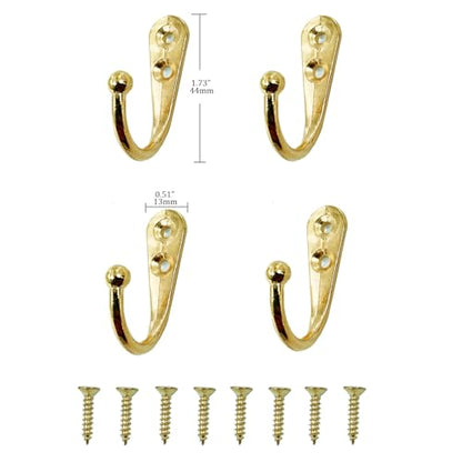 4 Pcs Wall Mounted Hooks for Bedroom,Bathroom,Kitchen,and Cabinet Hangers (with 8 Screws)-Gold - color: Gold