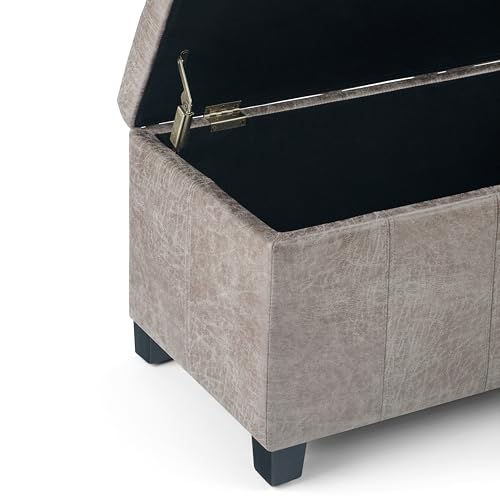 SIMPLIHOME Dover Storage Ottoman Bench - 36 inch Wide Upholstered Vegan Leather Rectangular Lift-Top Ottoman in Distressed Grey Taupe, Contemporary Bench for Living Room with Safety Hinges - color: Distressed Grey Taupe