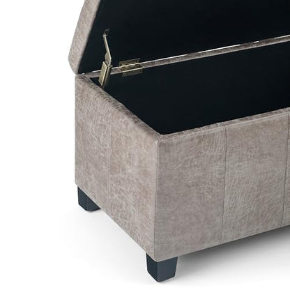 SIMPLIHOME Dover Storage Ottoman Bench - 36 inch Wide Upholstered Vegan Leather Rectangular Lift-Top Ottoman in Distressed Grey Taupe, Contemporary Bench for Living Room with Safety Hinges - color: Distressed Grey Taupe