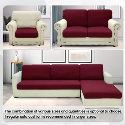 ZNSAYOTX Stretch Cushion Covers Sofa Cushion Couch Seat Covers Slipcovers Soft Replacement Unique Pattern Furniture Protector with Elastic Bottom (Wine Red, 1 Pc 3-Seat Cushion Cover) - color: Wine Red, size: 1 Cushion Sofa