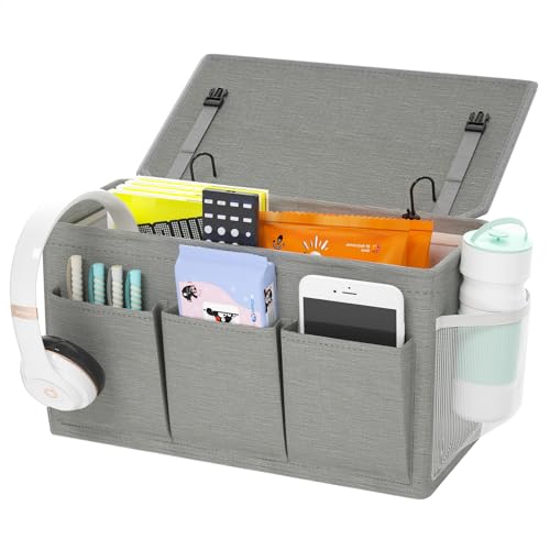 Bedside Caddy Storage Organizer for Bed Rails, Bed Caddy with 6 Pockets | Bedside Organizer with Fixed Straps and Hooks, Mattress Supported Versatile for Home, Dorm, Bunk, Hospital and Crib Bed - color: Grey 1