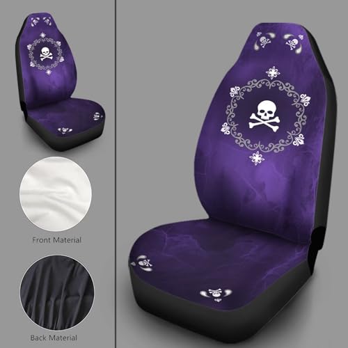 Bulopur Skull Flowers Purple Print Automobile Front Seat Cover, Automotive Seat Cover Accessories, Breathable Front Car Seat Cover Pack of 2 - color: Purple Skull Floral