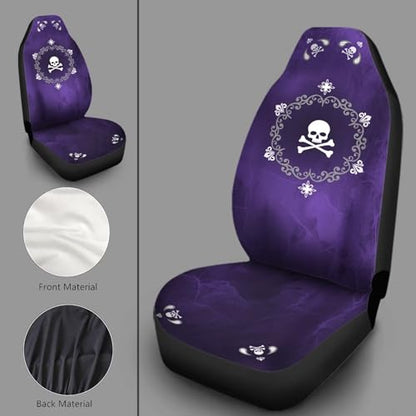 Bulopur Skull Flowers Purple Print Automobile Front Seat Cover, Automotive Seat Cover Accessories, Breathable Front Car Seat Cover Pack of 2 - color: Purple Skull Floral