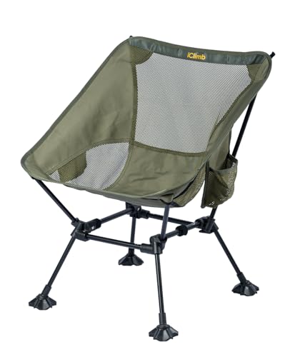 iClimb Ultralight Compact Camping Folding Beach Chair with Anti-Sinking Large Feet and Back Support Webbing (Green- Square Frame) - color: Green (Square Frame)
