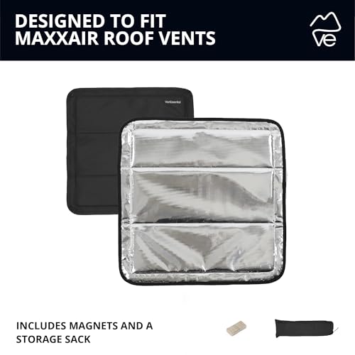 VanEssential Magnetic Insulated Blackout Roof Vent Cover Designed for (MaxxAir/Fantastic Fan) 16.5" x 16.5" - Reflective | Black - color: Reflective | Black