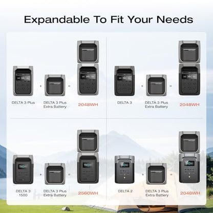 EF ECOFLOW Portable Power Station DELTA 3 Plus with Smart Extra Battery, Expand Capacity from 1024Wh to 2048Wh, Solar Generator for Emergency, Home Backup, Outdoor Camping - style: DELTA 3 Plus with Extra Battery