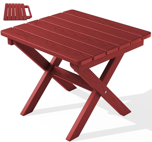 SERWALL Folding Adirondack Side Table, HDPE Small Outdoor Table, No Assembly Required End Table for Backyard Pool Porch Garden Lawn, Red - color: Red, size: Foldable 1-pack