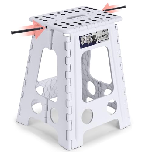 Delxo Folding Step Stool 17.5 Inch White Step Stools for Kids Foldable,Portable Collapsible Step Stool with Handle, Folding Stool for Kitchen Bathroom,Bedroom,Garden - color: White, size: 17.5 Inch