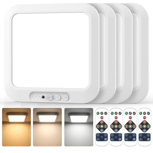 Rechargeable Motion Sensor Closet Light with Remote, Wireless Battery Operated Ceiling Light Magnetic Mount, Rechargeable LED Shower Light No Wiring for Indoor, Shower, Stairs, Shed, Hallway, 4 Pack - color: 3CCT, size: 4 Packs-6000mAh