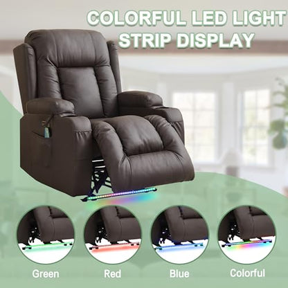 TUNYI Power Recliner Sofa with Massage & Heat Home Theater Seating with Console RV Recliner Sofa with USB/Storage/Side Pocket/LED Light/Speaker (Brown, 1PC) - color: Brown, size: 1 Seat