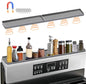 BFONS 30" Magnetic Stove Top Shelf Spice Rack Storage, Silicone Top Heat Material Stove Rack Shelf Flexible Seasoning Organizer Kitchen Shelves Gadgets with 2 Functional Prtitions for Kitchen （Grey） - color: Grey