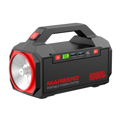 MARBERO Power Bank 60,000mAh Portable Power Station 222Wh with 60W PD Fast Charge & LED Light for Home Backup Outdoor Camping RV Travel and Emergency Power Supply - color: Red Black