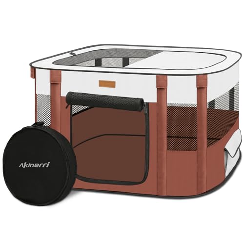 Dog Playpen - Foldable Cat Play Pens for Pubby, Kitten, Rabbit, Portable Pet Tent with Carring Bag for Indoor/Outdoor Travel Camping (Brown-Small) - color: Brown, style: Small
