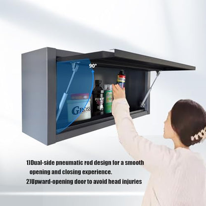 JZD Small Metal Wall Mounted Storage Garage Cabinet with Flip Up Door, Black & Grey - size: M-01