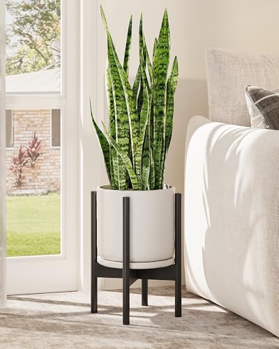 GENTINGBRO Adjustable Plant Stand Indoor, Bamboo Plant Stand Fits 8 9 10 11 12 Inches, Small Corner Planter Holder for Indoor Plants, Single Floor Plant Stands for Living Room Balcony, Pure Black - color: Black, size: 14.5 inches (Single)