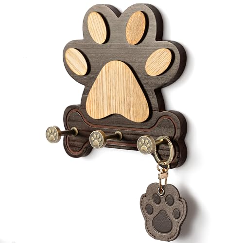 MTERSN Pine Wood Dog Leash Holder for Wall – Adorable Dog Leash Hanger, Key Holder, Coat Rack, and Sunglass Organizer – Rustic Farmhouse Wall Decor for Entryway, Bedroom, or Living Room (Dark Brown) - color: Dark Brown