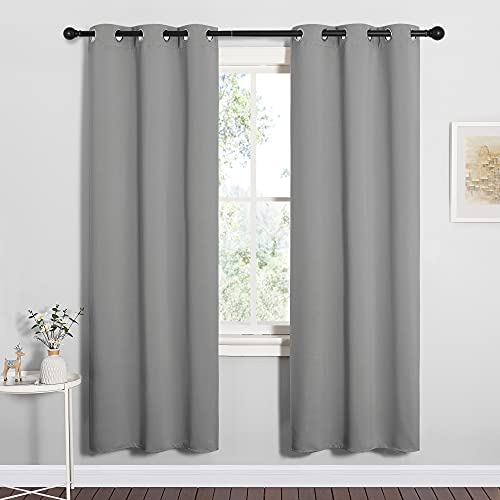 NICETOWN Silver Grey Blackout Curtain Panels for Bedroom, Thermal Insulated Grommet Top Blackout Draperies and Drapes for Basement (2 Panels, W34 x L72-inch) - color: Silver Grey, size: 34"W x 72"L (Pack of 2)