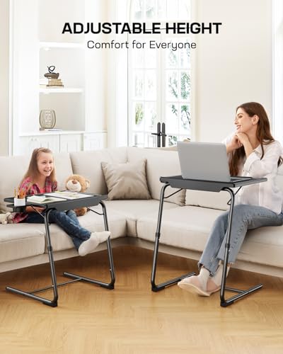LORYERGO Multifunctional TV Tray Table - 2 Packs Adjustable TV Dinner Tray Tables with 6 Height & 3 Tilt Angle, Folding TV Trays with Cup Holder for Bed & Sofa, for Eating & Reading - size: 2pcs