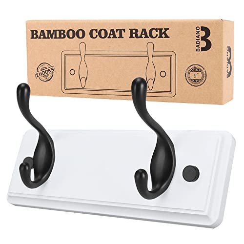Badiano Wooden Coat Rack, Wall-Mounted Organizer for Closet, Entryway, Hallway, Foyer, Bedroom, Heavy Duty Double Hooks for Hanging Towels, Bags, Hats, Jackets, Key (WhiteBlack, 2 Hooks) - color: WhiteBlack, size: 2 Hooks