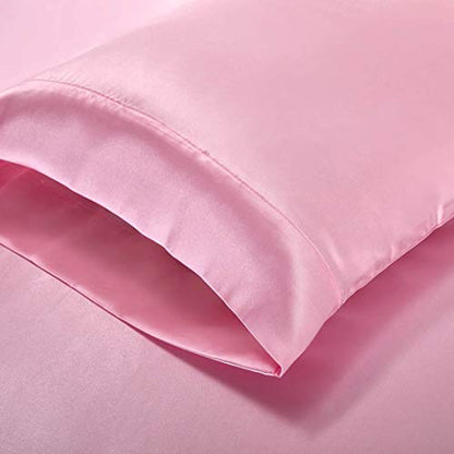 Homiest 3pcs Satin Sheets Set Luxury Silky Satin Bedding Set with Deep Pocket, 1 Fitted Sheet + 1 Flat Sheet + 1 Pillowcase (Twin XL Size, Pink) - color: Pink, size: Deep pocket - Twin XL size