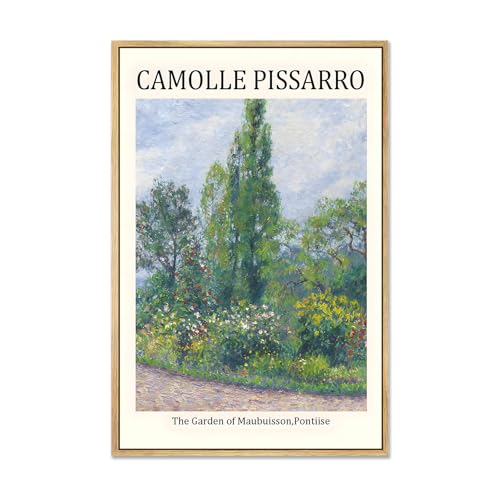 Zzudis Framed Canvas Wall Art Prints,The Garden by Camolle Pissarro Famous Paintings Canvas Wall Art,Landscape Print,Bedroom Wall Decor Prints Artwork for Home -16''x24''In Natural Framed - color: E1, size: 24"L x 16"W