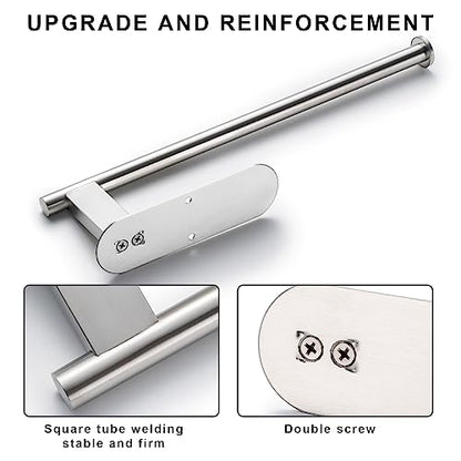 Honmein Paper Towel Holder, Upgrade SUS304 Stainless Steel Paper Towel Holder Under Cabinet, Bend-Resistant, Self-Adhesive or Drill mounting (2 Silver) - color: Silver 2pc