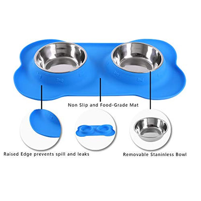 Hubulk Pet Dog Bowls 2 Stainless Steel Dog Bowl with No Spill Non-Skid Silicone Mat + Pet Food Scoop Water and Food Feeder Bowls for Feeding Small Medium Large Dogs Cats Puppies (Medium, Blue) - color: Blue, size: Medium