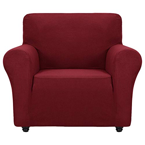 ZNSAYOTX Super Stretch Chair Slipcover Universal Sofa Chair Covers for Living Room Dogs Pet Furniture Protector Spandex Armchair Slipcovers with Anti Slip Foam Sticks (Wine Red, Chair) - color: Wine Red, size: Small (30"-47")