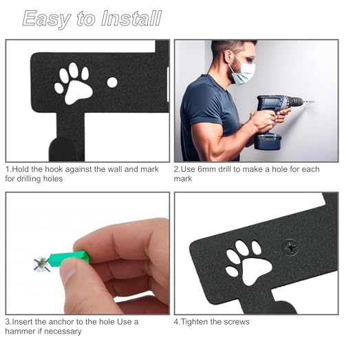 5 Hook Dog Leash Holder for Wall, for Entrances Key Holder Wall Mount&Dog Organization and Storage Gifts for Dog Lovers