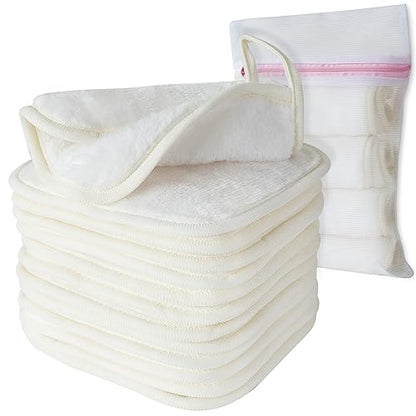 Makeup Remover Cloth, 6" x 6" Make Up Towels Reusable Face Cloth for Washing Face, Makeup Remover Pads Microfiber Face Washcloth with Mesh Bag, 12 Pack - color: White