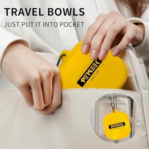 Travel Twin Pet Bowls for Cats or Dogs, Collapsible Silicone Bowls for Food and Water Feeding, Portable Hiking Cat Bowl