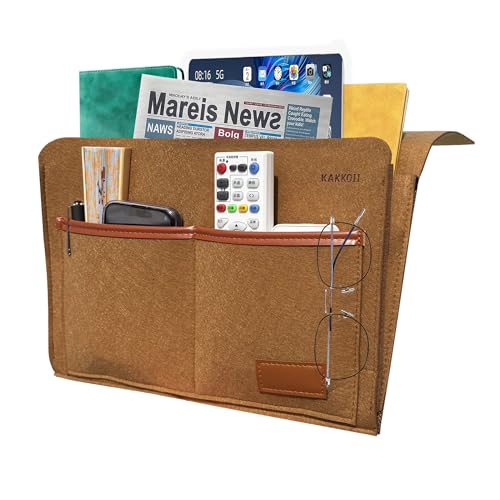 Bedside Caddy, Sofa Caddy, Storage Organizer Pocket for Dorm, Bedroom, 5 Pockets Felt Organizer for Magazine, Remote, Phone, Tablet, Pad, Glasses, Pen, Remote Control (Brown-Short) - color: Brown-Short