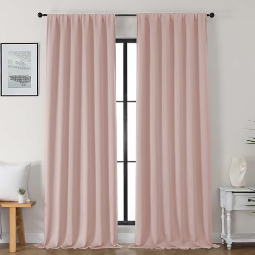 Gwine Blush Pink Blackout Curtains for Bedroom 96 Inch Length, Room Darkening Energy Saving Black Out Curtains for Living Room, Window Treatment Drapes with Rod Pocket, Each 50" Wx96 L, 2PC - color: Blush Pink, size: 50"W x 96"L (Pack of 2)