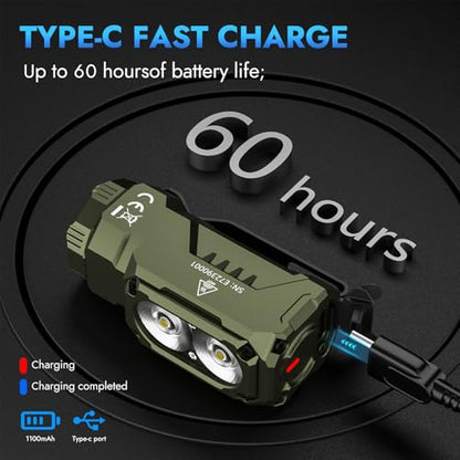 WUBEN E7 1800 Lumen Rechargeable Mini Flashlight with Magnet - Super Bright 6 Modes ArmyGreen EDC Flashlight, Typ-C Rechargeable LED; IP68 Pocket Flashlight for Headlamp Use, Rescue, Camping - color: Army Green LBG