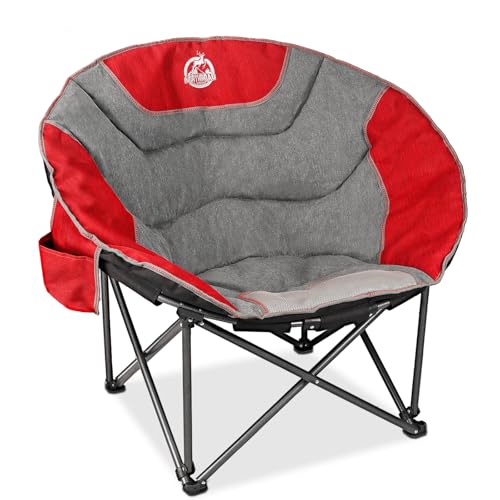 Northroad XXL Camping Moon Chair,Oversized Round Chair,Folding Padded Saucer w/Side Pocket,500lbs Capacity for Outdoor Hiking Fishing Picnic Lawn,Red&Grey - color: Red